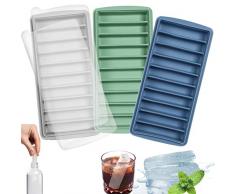 LessMo bâton bac à glaçons, Silicone, avec Couvercle, idéal pour Les Sports et Les Bouteilles deau, 10 cavités(Lot de 3, Multicolor)