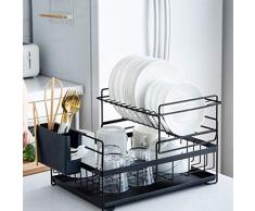 Sunficon Égouttoir à vaisselle amovible 2 Tier Noir