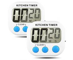 Minuteur dans la Cuisine, SENHAI Un Lot de 2 Minuteur de Mémoire Electronical avec Compte en Haut/à Rebours Grand Ecran LCD