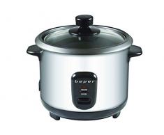 Beper - Rice Cooker et Cuiseur à Vapeur 2en1 en Acier, Capacité 1L pour 625gr de Riz, Système de Maintien de la Chaleur, Mesureur et Cuillère - Argent / Noir