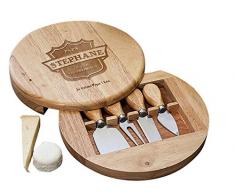 CADEAUX.COM Plateau à Fromage gravé et Ses Quatre Couteaux à Fromage - Le Roi du Fromage