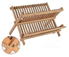 Leyendas Égouttoir à vaisselle pliable en bois de bambou 2 niveaux Pour assiettes et verres