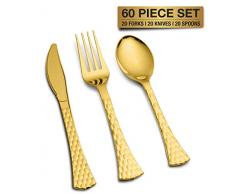 Decorline Set dor en plastique jetables Couverts Or métalique