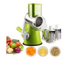 Xiton Râpe à Fromage rotative Manuelle 1set légume Mandoline trancheuse Coupe-Fruits râpe à Fromage Rotatif râpe râpe avec 3 Couteaux rotatifs en Acier Inoxydable (Vert)