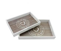 com-four® 2X Plateau Bois - Plateau en Bois rectangulaire en Motif de I Love My Home - en Tailles différentes- Plateau Repas Bois (02 pièces - Jaime MA Maison)