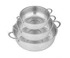 Velaze Passoire Cuisine en Acier Inoxydable, Lot de 3 Pièces Passoire Pliable, Micro-Perforées avec Poignées pour le Rinçage, Ecoulement Idéal pour les Pâtes et les Légumes, Filtrer Fines