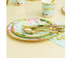DreamJing 129pcs Vaisselle Jetable Mariage Vert Mr Mrs Servir 16 Invités - Assiette Serviette Gobelet Couteau Fourchette Cuillère Just Married Bannière pour Mariage Tropical Champêtre