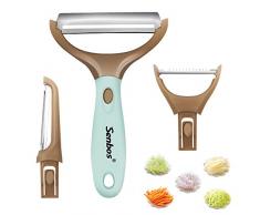 Senbos Éplucheur 3 en 1 à Lame Rotative en Acier Inoxydable Antidérapant Éplucheur Prise Confortable Cuisine Artefact pour Fruits et Légumes Éplucher Déchiqueté Multifonctionnel Éplucheur