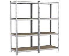 Yaheetech Lot de 2 Étagères de Rangement Charge Lourde Meuble de Garage Ratelier Cuisine Salon 80 × 40 × 160 cm Acier Galvanisé MDF Capacité de chaque tablette 80 kg
