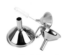 PEMOTech Petit Entonnoir,3 Tailles (3.8/5/7cm) Mini entonnoirs en Acier Inoxydable réglables avec 1 Une Brosse de Nettoyage pour Parfum, Cuisine, sel, Poivre, Vanille ou épice, Huile, Poudre