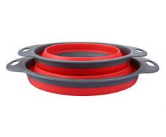 niceEshop(TM) Kit de 2 Pcs Passoire Pliable en Silicone pour Légumes et Fruits (Gris et Rouge)