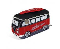 BRISA VW Collection - Volkswagen Combi Bus T1 Camper Van 3D Trousse de Maquillage, Sac à cosmétiques/de Culture, Nécessaire de Toilette, Étui de Voyage, Pochette Universel, Lunch-Box (Rouge/Noir)