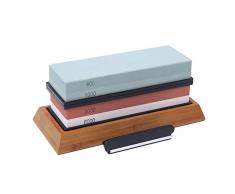 KKmoon Pierre à Aiguiser Double Face, Couteaux Aiguiser Pierre Double Visage professionnel, 400/1000 3000/8000 avec base