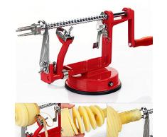 QYHSS Éplucheur De Pommes, 3 en 1 Pèle Pommes Métal pour de Fruits et Légumes, Éplucher Fruit Core Slice, Multifonction Cuisine Automatique Épluche pour Pommes de Terre (Rouge)