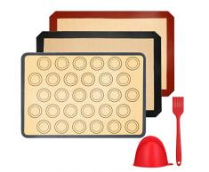 Vemingo Tapis de Cuisson en Silicone,3 Pièces sans BPA Anti-Adhérent Toile Feuille de Cuisson Patisserie,Inclure Gant de Cuisine et Brosse en Silicone, Réutilisable, Facilement Lavabet（40 * 30）