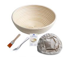 Banneton rond LImperméabilité Panier 25 cm Banneton Brotform pâte pour pain et brosse sans [1000g de pâte] lImperméabilité se lever en rotin Bol + sans Premium + Fourchette à pain sans