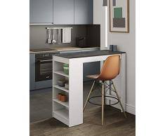 Temahome Table Bar Avec Rangements, Panneaux de Particules Melamines, Blanc Mat/Béton, 115 X 50 X 102,7 Cm