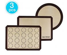 Lot de 3 tapis de cuisson en silicone anti-adhésif pour moules à pâtisserie et à rouler, réutilisables, résistants à la chaleur, pour pain, pizza, macaron, ronds et rectangulaires