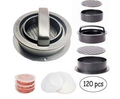 TANGGER Presse à Hamburger et 120 Papiers Antiadhésifs pour Presse à Hamburger Burger Steak Haché,Moule à Hamburger Anti-Adhésif Presse Burger 11 CM
