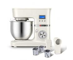 Robot Pâtissier, Robot Pétrin Multifonction Pétrisseur Professionnel Robot de Cuisine avec Fouet, Batteur et Crochet, Bol en Acier 5L, 1000w, 8 Vitesses avec Fonction Pulse,découpe légumes