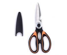 US-DXB Ciseaux pour Cuisine avec Couvercle, Ciseaux Polyvalents Lames Cisailles en Acier Inoxydable pour volaille, Poisson, Viande, légumes, Barbecue, poignées de Maintien Confortables - Orange