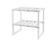 SUNSKYOO Organisateur de Cuisine réglable en Acier Inoxydable pour étagère de Rangement Extensible en Plastique à 2 Niveaux sous évier