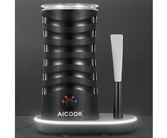 Mousseur à Lait Electrique, Aicook 4-En-1 Mousseur à Lait Automatique Pour Moussage Chaude et Froide et Chauffe Lait, Intérieur Antiadhésif, Base Eclairante Avec Racleur En Silicone, Silencieux