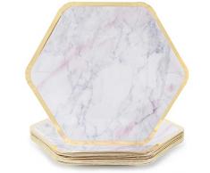 Assiettes jetables – 24 assiettes en papier, assiettes hexagonales, fournitures de fête pour apéritif, déjeuner, dîner et dessert, bord en feuille dorée, 22,9 x 20,3 cm