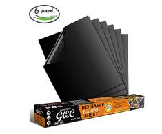 GQC Tapis de Cuisson Barbecue 6 Pièces Feuille Cuisson Barbecue Tapis 40 x 33cm Anti-adhérent et Réutilisable pour Barbecue Électrique Gaz et Charbon