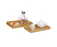 Relaxdays Plateau de service bambou lot de 2 bois plateau petit déjeuner plateau repas 45 x 42 cm poignées bords surélevés, nature