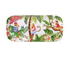 Les Jardins de la Comtesse - Plat à Cakes Rectangulaire en Mélamine Pure - Singes de Bali - 37,5 cm - Rouge corail/Vert - Plat Long de Service de la Collection de Vaisselle Quasi-Incassable MelARTmine