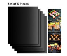 EXTSUD Set de 5 Tapis de Cuisson Tapis BBQ Barbecue Plaque Feuille de Cuisson Four 40 * 33cm pour Barbecue gaz Charbon électrique 100% Anti-adhérent