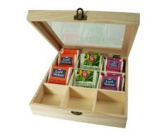 Incutex boîte de rangement thé, boîte thé compartiments, boîte thé sachets, boîte thé bois avec 9 compartiments et fenêtre transparente