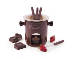 Excelsa Chocolate Service à Fondue au Chocolat, 7 pièces, céramique, crème/Marron, Manche Marron, 12 x 12 x 13,5 cm