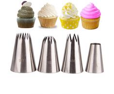 FantasyDay Douilles Pâtisserie, 4 Pièces Poche à Douille Accessoires de Décoration en Acier Inoxydable 304 - Décoration de Gâteaux pour Tarte, Biscuit, Pâtisserie, Bonbon, Gâteau, Cupcakes et Cookies