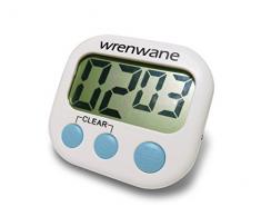 Wrenwane Minuteur de Cuisine Numérique, Gros Chiffres, Alarme Forte, Utilisation Facile – Blanc
