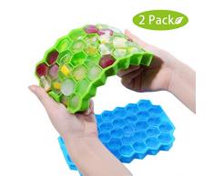 Godmorn Bac à glaçon en Silicone Hexagonal avec Couvercle, sans BPA, 2 moules à glaçons de 37 Plateaux, Bacs à glaçons pour Aliments pour bébés, Boissons, bière, Whisky, glaçons aux Fruits