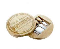 Amikado Plateau à Fromage pivotant et 4 Couteaux à Fromage personnalisé dun Badge avec Texte Libre