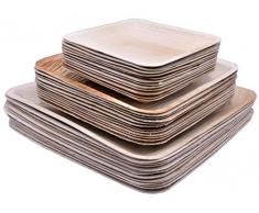 KOILDA lot de 36 assiettes carrées plates en feuille de PALMIER jetables, 12 pièces 15x15 ,12 pièces 20x20, 12 pièces 25x 25 entrée, plat, dessert, idéal pour fêtes, barbecue, camping, superbe aspect.