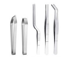 Kbnian Kit de 5 Pince à Épiler INOX Pince de Service Pince Alimentaire Pince à Viande Pincette Droit Biseauté Pointue Pince du Chef Professionnelle pour Cuisine Poisson Fruits de Mer Pâtisserie Sushi