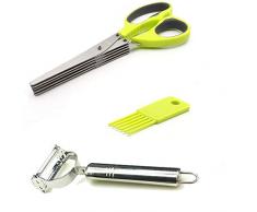 Ciseaux à Herbes FRA Ches 5 Lames de Cuisine en Acier Inoxydable avec Peigne Nettoyage Gadgets de Cuisine