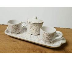 céramique artisanale, service à café x 2,petit paon blac
