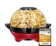 Aicook Machine à Popcorn, Électrique Machine à Pop Corn avec Plateau de Cuisson Détachable, Revêtement Antiadhésif, Bol de 5l Couvercle 2-en-1, Rouge