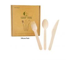 Couverts jetables 100 % en bois de bouleau biodégradables 15,2 cm