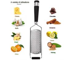 iNeibo Zesteur Rape Fromage en Acier inoxydable avec un Support et Housse de sécurité - Noir
