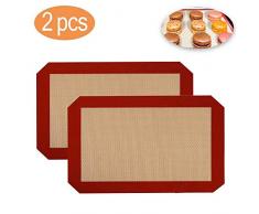 HPiano 2pcs Tapis de Cuisson Anti-Adhérent en Silicone et Fibre de Verre,Tapis à pâtisserie en Silicone antidérapant pour Tapis de Cuisson, Tapis de comptoir, Tapis de pâte à Rouler (Rouge)