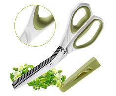 Ciseaux à herbes avec 5 lames et bouclier de lame comme outil de nettoyage, ciseaux de cuisine pour oignons verts, coriandre, basilic, persil, gain de temps de coupe et facile à nettoyer.