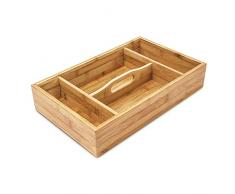 Relaxdays Range-Couvert Poignée de Transport avec 4 Compartiments bois Bambou Nature tiroir range-couverts poignée, couleur naturelle