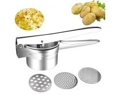 Presse-purée à pommes de terre - Acier inoxydable de qualité supérieure, 3 disques interchangeables - Presse à patates manuelle, idéal pour fruits, légumes, aliments pour bébés, facile à nettoyer
