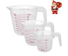 JoGoi Lot de 3 Verres doseurs Verre Mesureur 250/500 /1000ml en Plastique avec poignée coudée Transparant